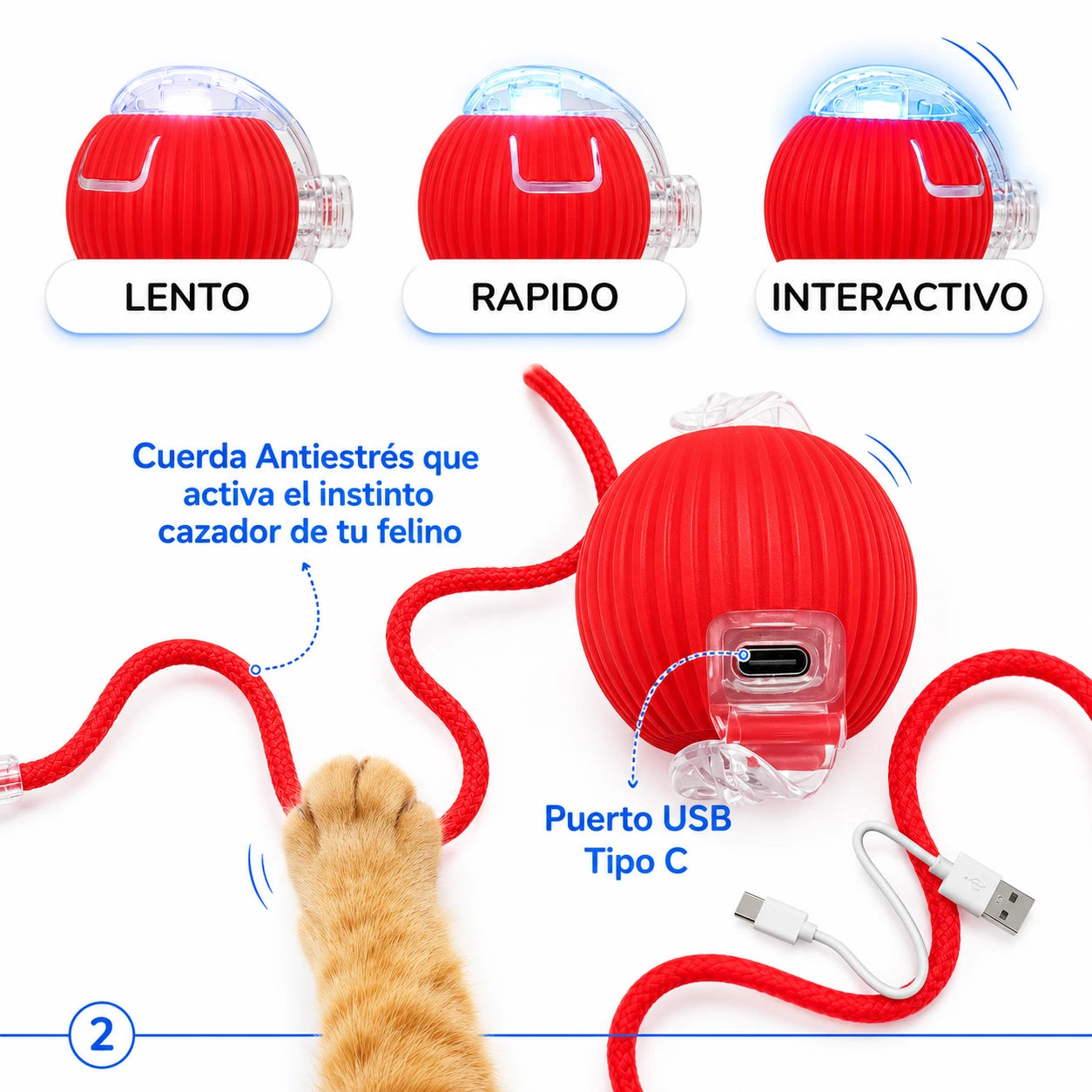 Pelota Interactiva para Gatos | Movimiento Autonomo Recargable