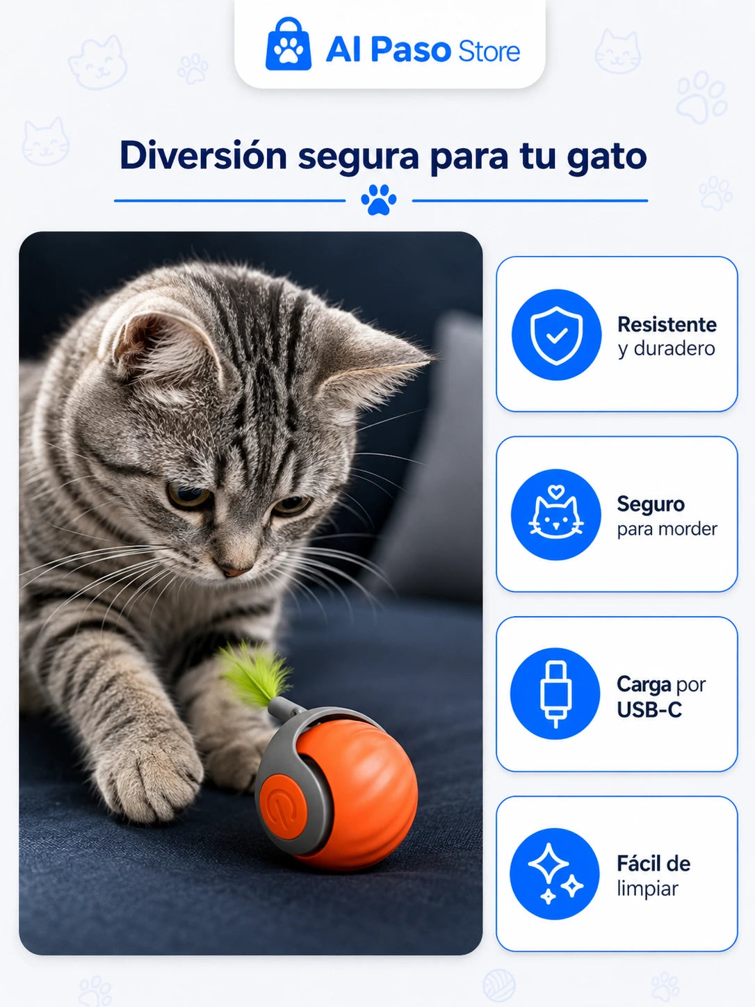 Pelota Interactiva para Gatos | Movimiento Autonomo Recargable