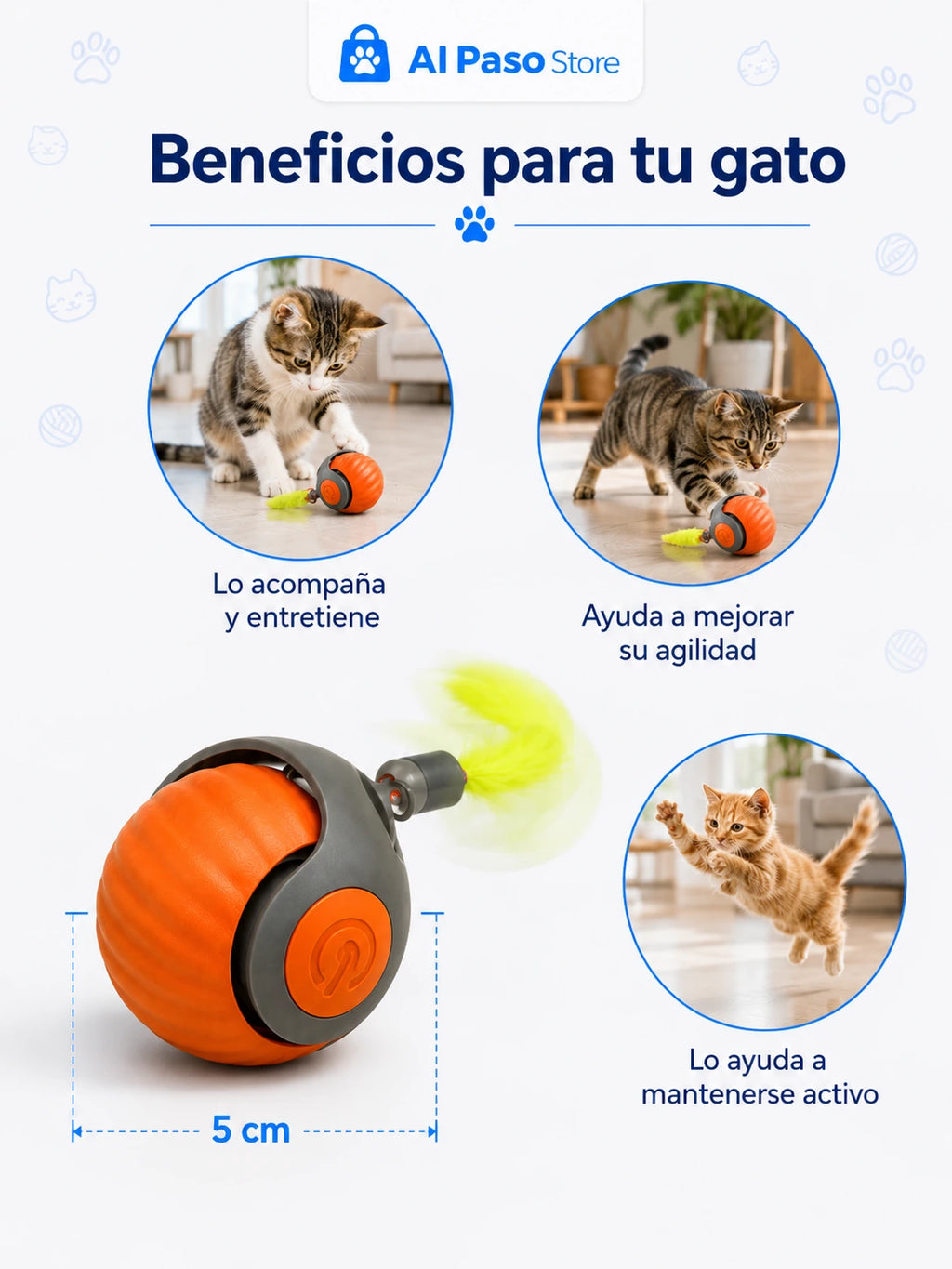 Pelota Interactiva para Gatos | Movimiento Autonomo Recargable